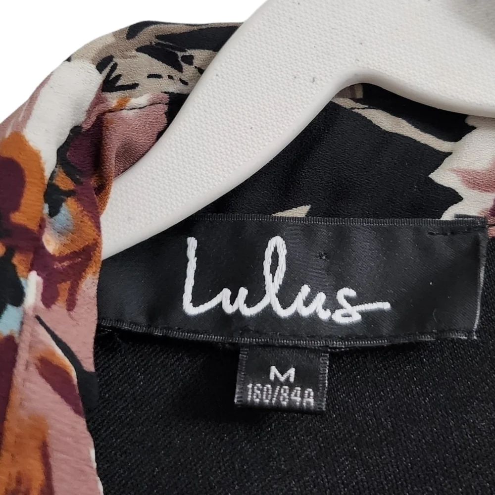 Lulus Such a Beauty Dress Medium Black Floral Button-Up Collar Button Front - Picture 3 of 12